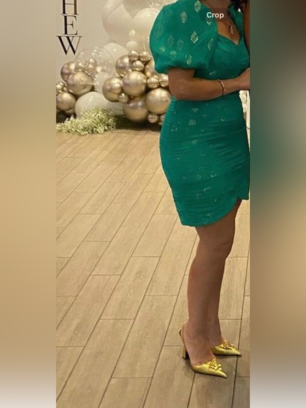 Shoshanna Emerald Green Puff-Sleeve Ruched Mini Dress